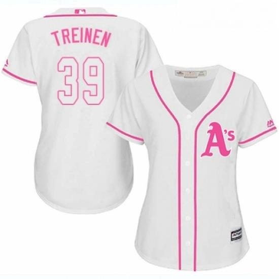 Womens Majestic Oakland Athletics 39 Blake Treinen Authentic White Fashion Cool Base MLB Jersey