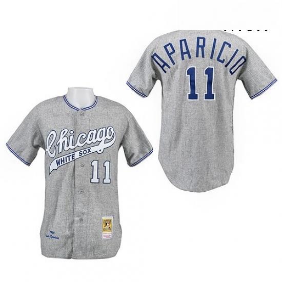 Mens Mitchell and Ness 1969 Chicago White Sox 11 Luis Aparicio Authentic Grey Throwback MLB Jersey