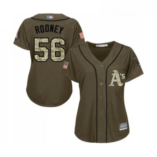 Womens Oakland Athletics 56 Fernando Rodney Authentic Green Salute to Service Baseball Jersey