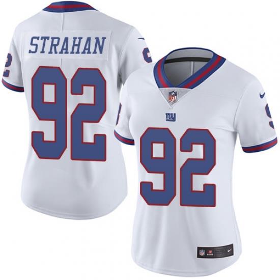 Nike Giants #92 Michael Strahan White Womens Stitched NFL Limited Rush Jersey