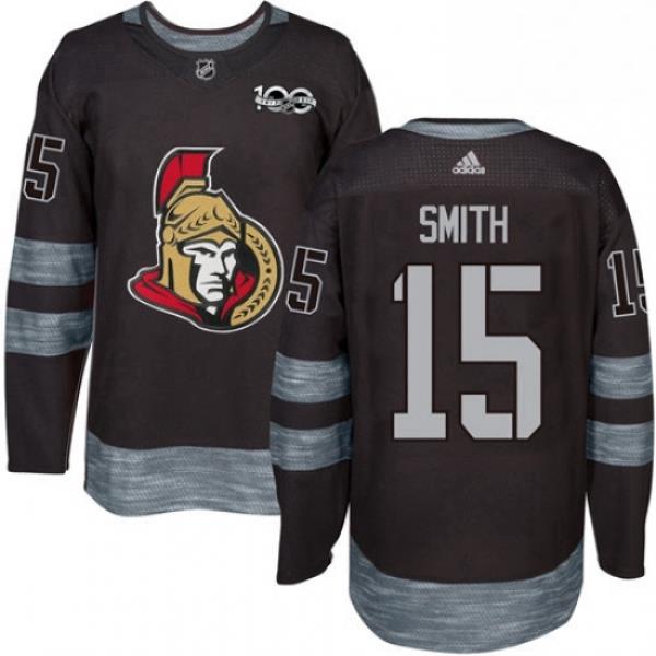 Mens Adidas Ottawa Senators 15 Zack Smith Authentic Black 1917 2017 100th Anniversary NHL Jersey