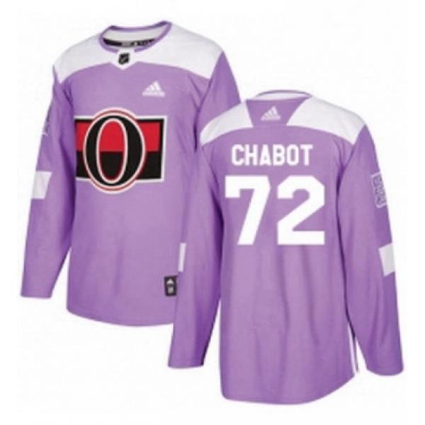 Mens Adidas Ottawa Senators 72 Thomas Chabot Authentic Purple Fights Cancer Practice NHL Jersey