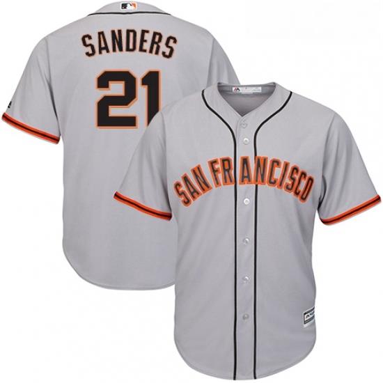 Youth Majestic San Francisco Giants 21 Deion Sanders Replica Grey Road Cool Base MLB Jersey