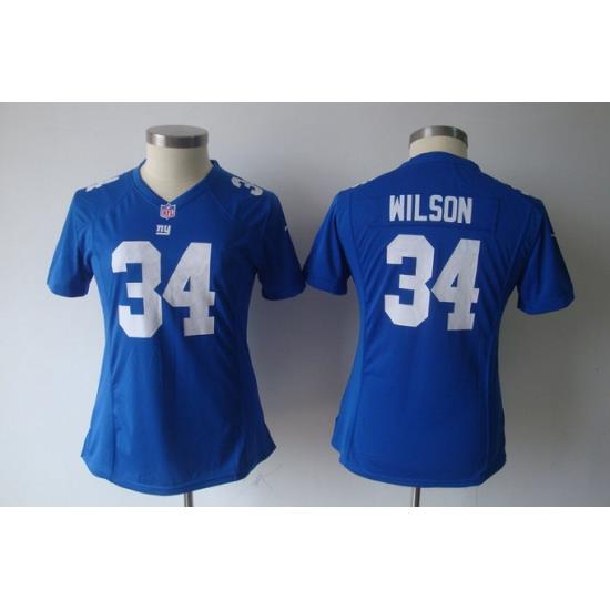 Women Nike NFL New York Giants 34 Wilson Game Blue Jersey