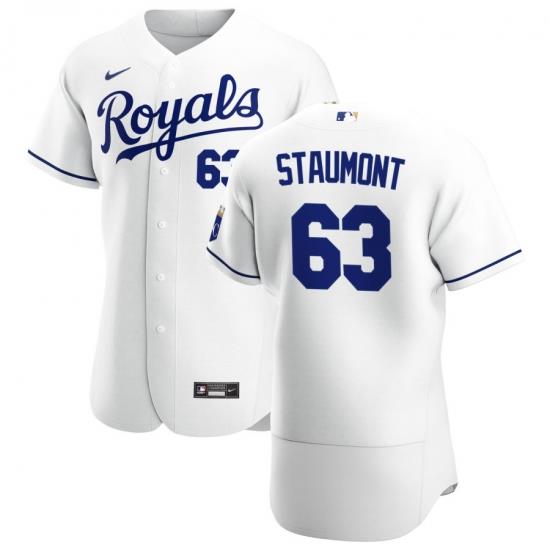 Men Kansas City Royals 63 Josh Staumont Men Nike White Home 2020 Flex Base Player MLB Jersey