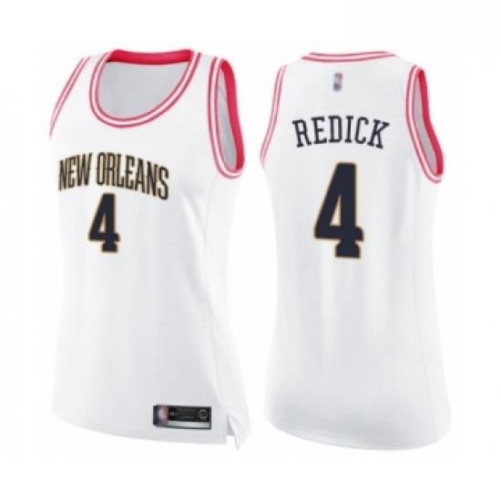 Womens New Orleans Pelicans 4 JJ Redick Swingman White Pink Fashion Basketball Jersey