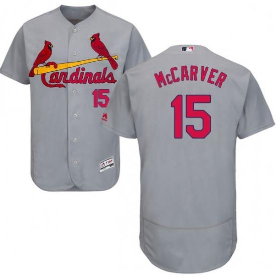 Mens Majestic St Louis Cardinals 15 Tim McCarver Grey Road Flex Base Authentic Collection MLB Jersey