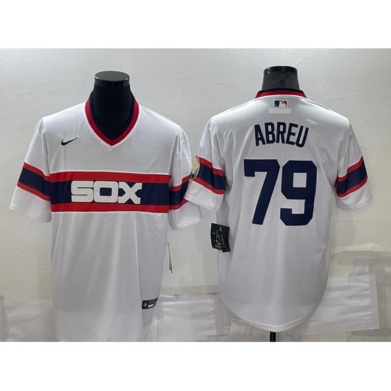 Men Chicago White Sox 79 Jose Abreu White ThroWback Cool Base Stitched Jersey