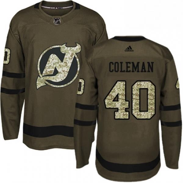 Mens Adidas New Jersey Devils 40 Blake Coleman Authentic Green Salute to Service NHL Jersey