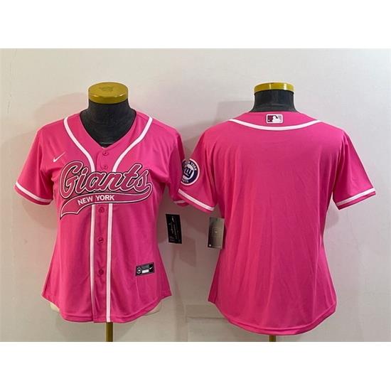 Women New York Giants Blank Pink With Patch Cool Base Stitched Baseball Jersey