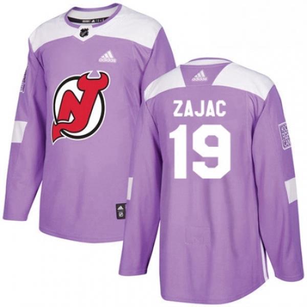 Mens Adidas New Jersey Devils 19 Travis Zajac Authentic Purple Fights Cancer Practice NHL Jersey