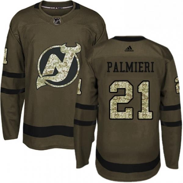 Mens Adidas New Jersey Devils 21 Kyle Palmieri Authentic Green Salute to Service NHL Jersey