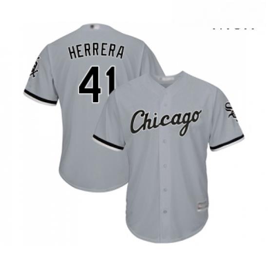 Mens Chicago White Sox 41 Kelvin Herrera Replica Grey Road Cool Base Baseball Jersey