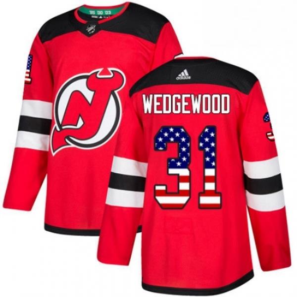 Mens Adidas New Jersey Devils 31 Scott Wedgewood Authentic Red USA Flag Fashion NHL Jersey