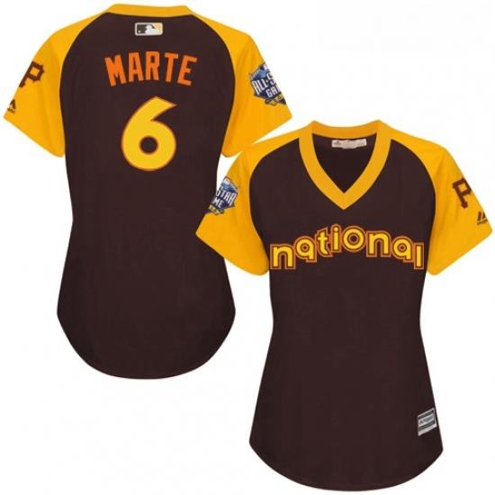 Womens Majestic Pittsburgh Pirates 6 Starling Marte Authentic Brown 2016 All Star National League BP Cool Base MLB Jersey