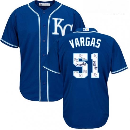 Mens Majestic Kansas City Royals 51 Jason Vargas Blue Authentic Blue Team Logo Fashion Cool Base MLB Jersey