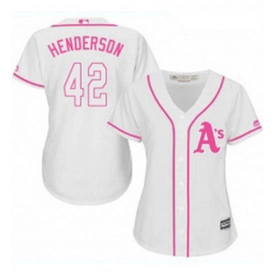 Womens Majestic Oakland Athletics 42 Dave Henderson Authentic White Fashion Cool Base MLB Jersey