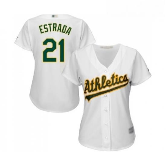 Womens Oakland Athletics 21 Marco Estrada Replica White Home Cool Base Baseball Jersey