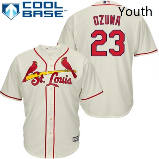 Youth Majestic St Louis Cardinals 23 Marcell Ozuna Replica Cream Alternate Cool Base MLB Jersey