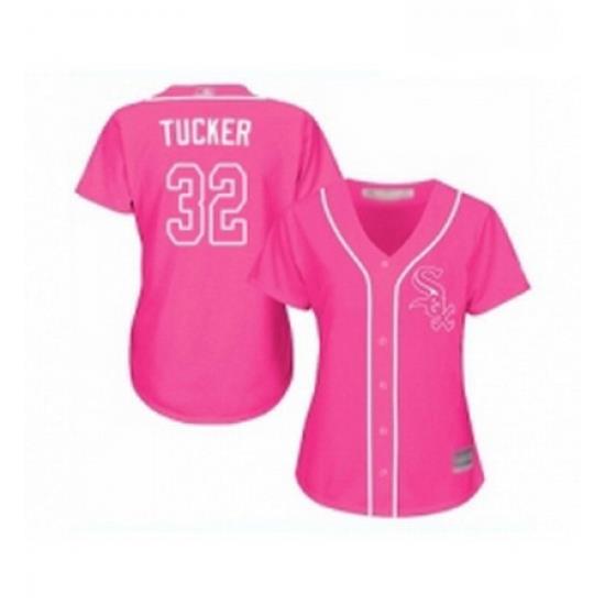 Womens Chicago White Sox 32 Preston Tucker Replica Pink Fashion Cool Base Baseball Jersey