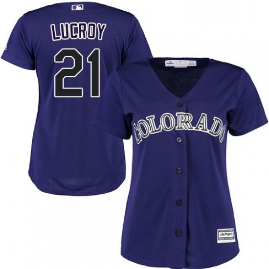 Womens Majestic Colorado Rockies 21 Jonathan Lucroy Authentic Purple Alternate 1 Cool Base MLB Jersey