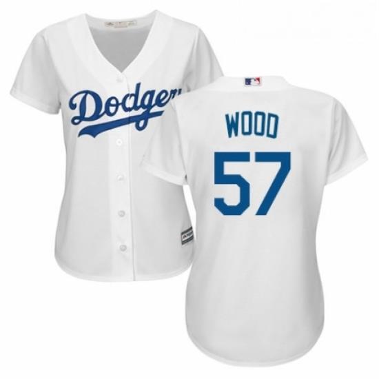 Womens Majestic Los Angeles Dodgers 57 Alex Wood Authentic White Home Cool Base MLB Jersey