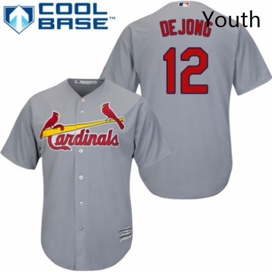 Youth Majestic St Louis Cardinals 12 Paul DeJong Replica Grey Road Cool Base MLB Jersey