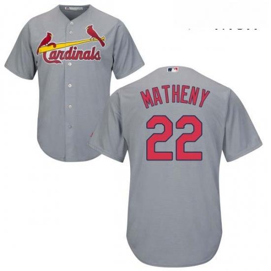 Mens Majestic St Louis Cardinals 22 Mike Matheny Replica Grey Road Cool Base MLB Jersey