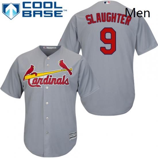 Mens Majestic St Louis Cardinals 9 Enos Slaughter Replica Grey Road Cool Base MLB Jersey