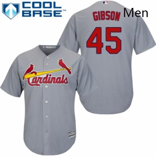 Mens Majestic St Louis Cardinals 45 Bob Gibson Replica Grey Road Cool Base MLB Jersey