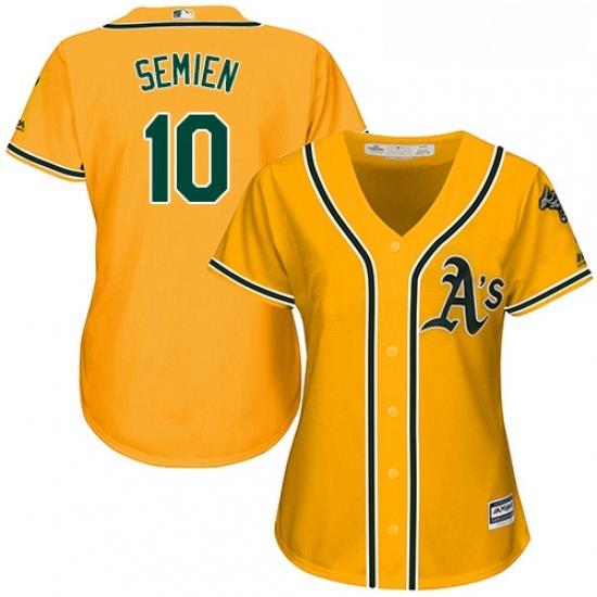 Womens Majestic Oakland Athletics 10 Marcus Semien Replica Gold Alternate 2 Cool Base MLB Jersey