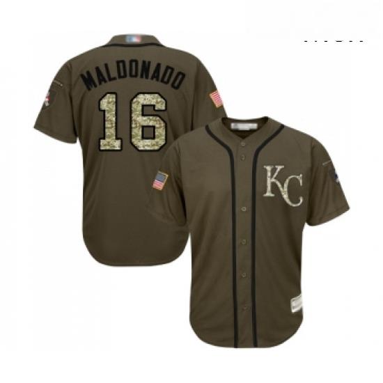 Mens Kansas City Royals 16 Martin Maldonado Authentic Green Salute to Service Baseball Jersey