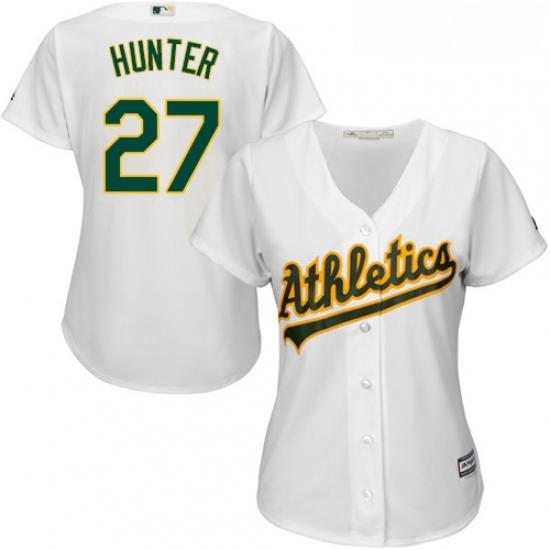 Womens Majestic Oakland Athletics 27 Catfish Hunter Authentic White Home Cool Base MLB Jersey