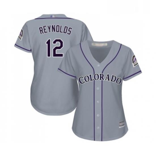 Womens Colorado Rockies 12 Mark Reynolds Replica Grey Road Cool Base Baseball Jersey