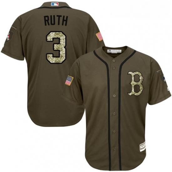 Youth Majestic Boston Red Sox 3 Babe Ruth Authentic Green Salute to Service MLB Jersey