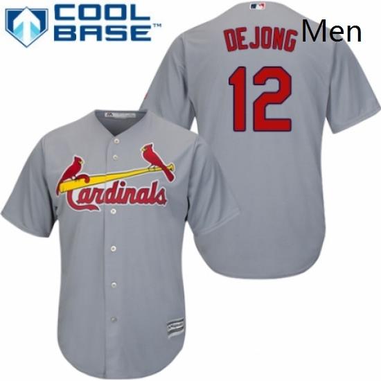 Mens Majestic St Louis Cardinals 12 Paul DeJong Replica Grey Road Cool Base MLB Jersey