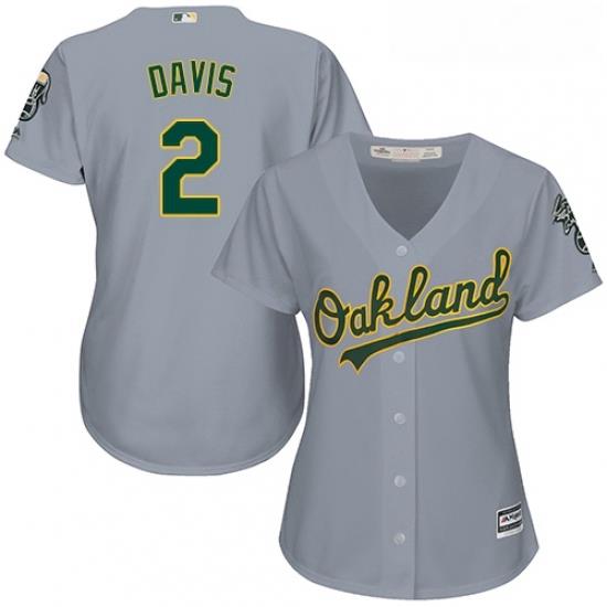 Womens Majestic Oakland Athletics 2 Khris Davis Authentic Grey Road Cool Base MLB Jersey