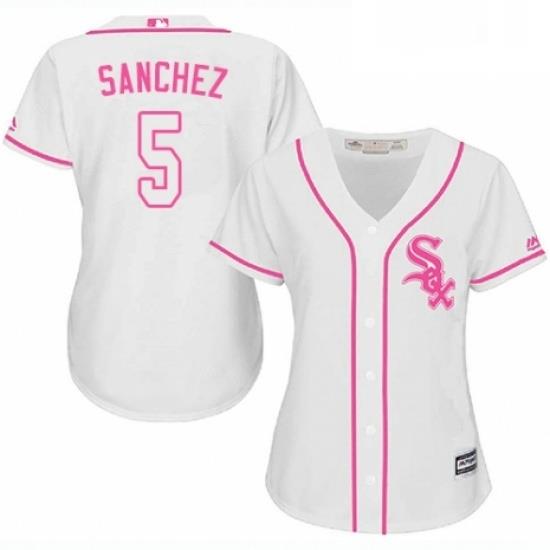 Womens Majestic Chicago White Sox 5 Yolmer Sanchez Replica White Fashion Cool Base MLB Jersey