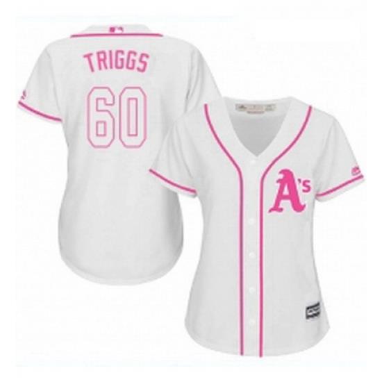 Womens Majestic Oakland Athletics 60 Andrew Triggs Authentic White Fashion Cool Base MLB Jersey