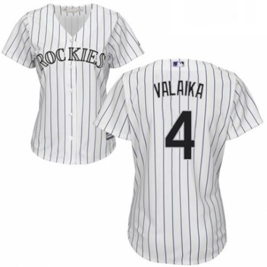 Womens Majestic Colorado Rockies 4 Pat Valaika Authentic White Home Cool Base MLB Jersey