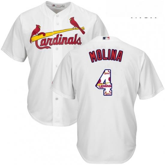 Mens Majestic St Louis Cardinals 4 Yadier Molina Authentic White Team Logo Fashion Cool Base MLB Jersey