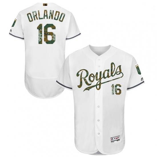 Mens Majestic Kansas City Royals 16 Paulo Orlando Authentic White 2016 Memorial Day Fashion Flex Base Jerseys