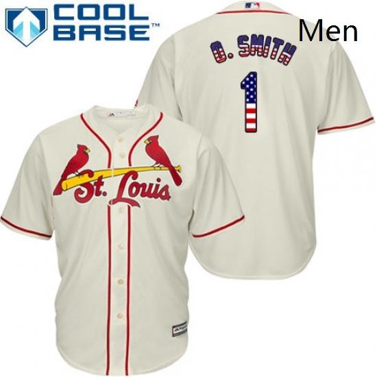 Mens Majestic St Louis Cardinals 1 Ozzie Smith Replica Cream USA Flag Fashion MLB Jersey