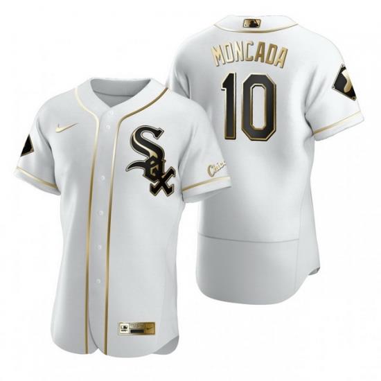 Chicago White Sox 10 Yoan Moncada White Nike Mens Authentic Golden Edition MLB Jersey