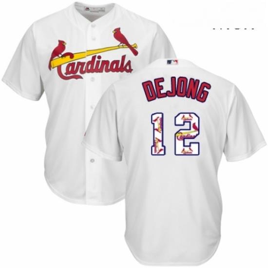 Mens Majestic St Louis Cardinals 12 Paul DeJong Authentic White Team Logo Fashion Cool Base MLB Jersey