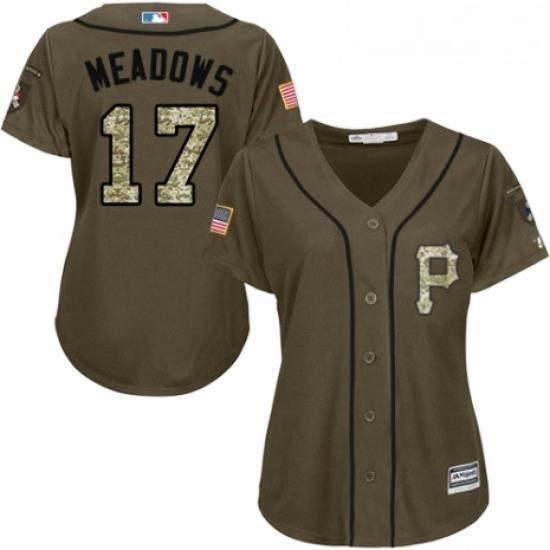 Womens Majestic Pittsburgh Pirates 17 Austin Meadows Authentic Green Salute to Service MLB Jersey