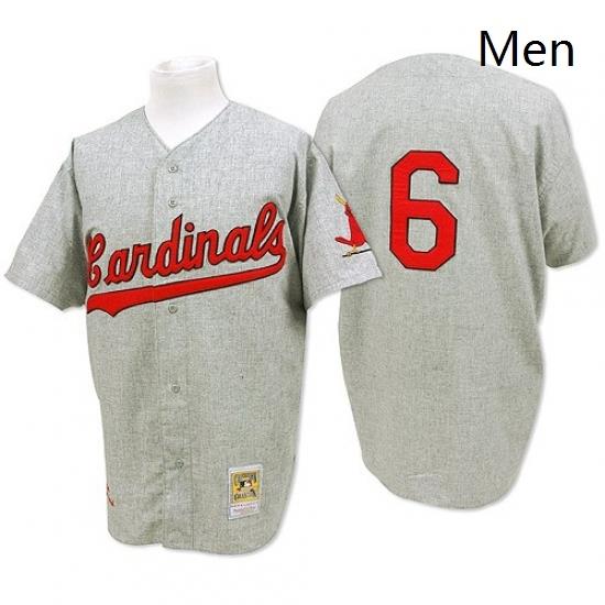 Mens Mitchell and Ness 1956 St Louis Cardinals 6 Stan Musial Replica Grey Throwback MLB Jersey