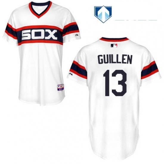 Mens Majestic Chicago White Sox 13 Ozzie Guillen White Alternate Flex Base Authentic Collection MLB Jersey