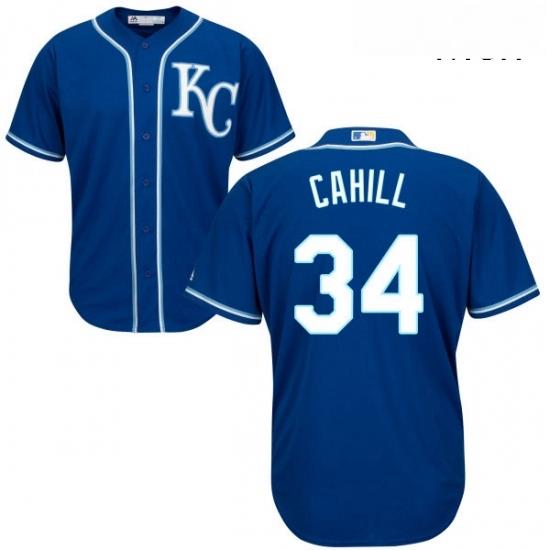 Mens Majestic Kansas City Royals 34 Trevor Cahill Replica Blue Alternate 2 Cool Base MLB Jersey