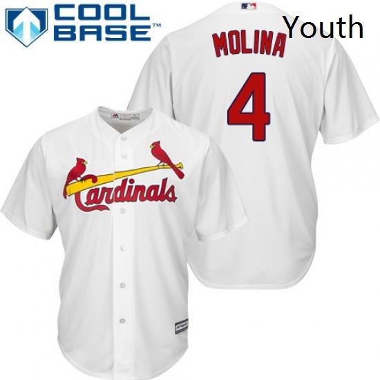 Youth Majestic St Louis Cardinals 4 Yadier Molina Replica White Home Cool Base MLB Jersey